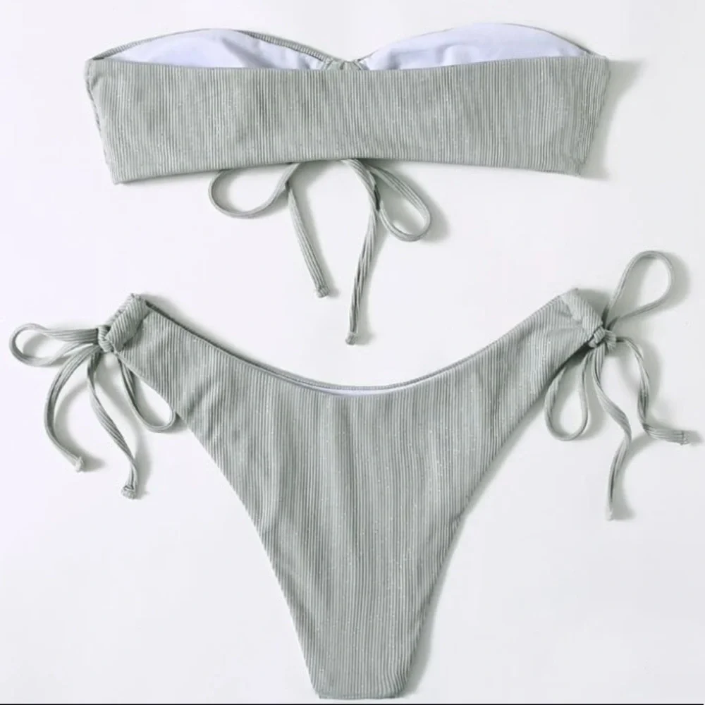 🔴Scrunch tie bandeau strapless bikini swimsuit - Picture 2 of 7
